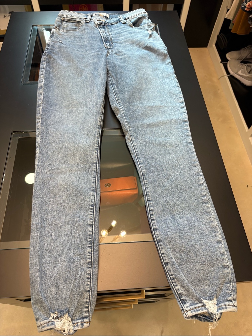 Abercrombie & Fitch Asymmetrical Button Closure Light Wash Ankle Cropped Jeans